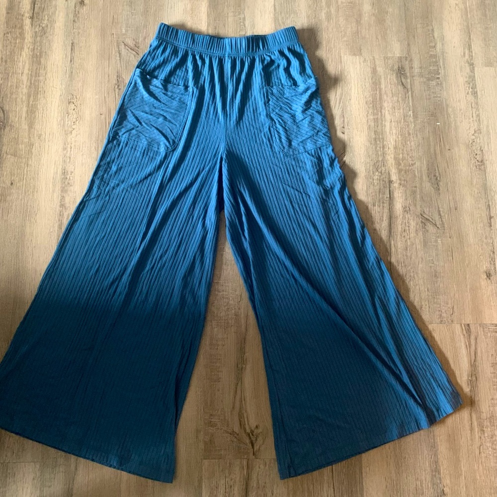 Natural life, blue wide leg pants with pockets. High rise fit soft material.